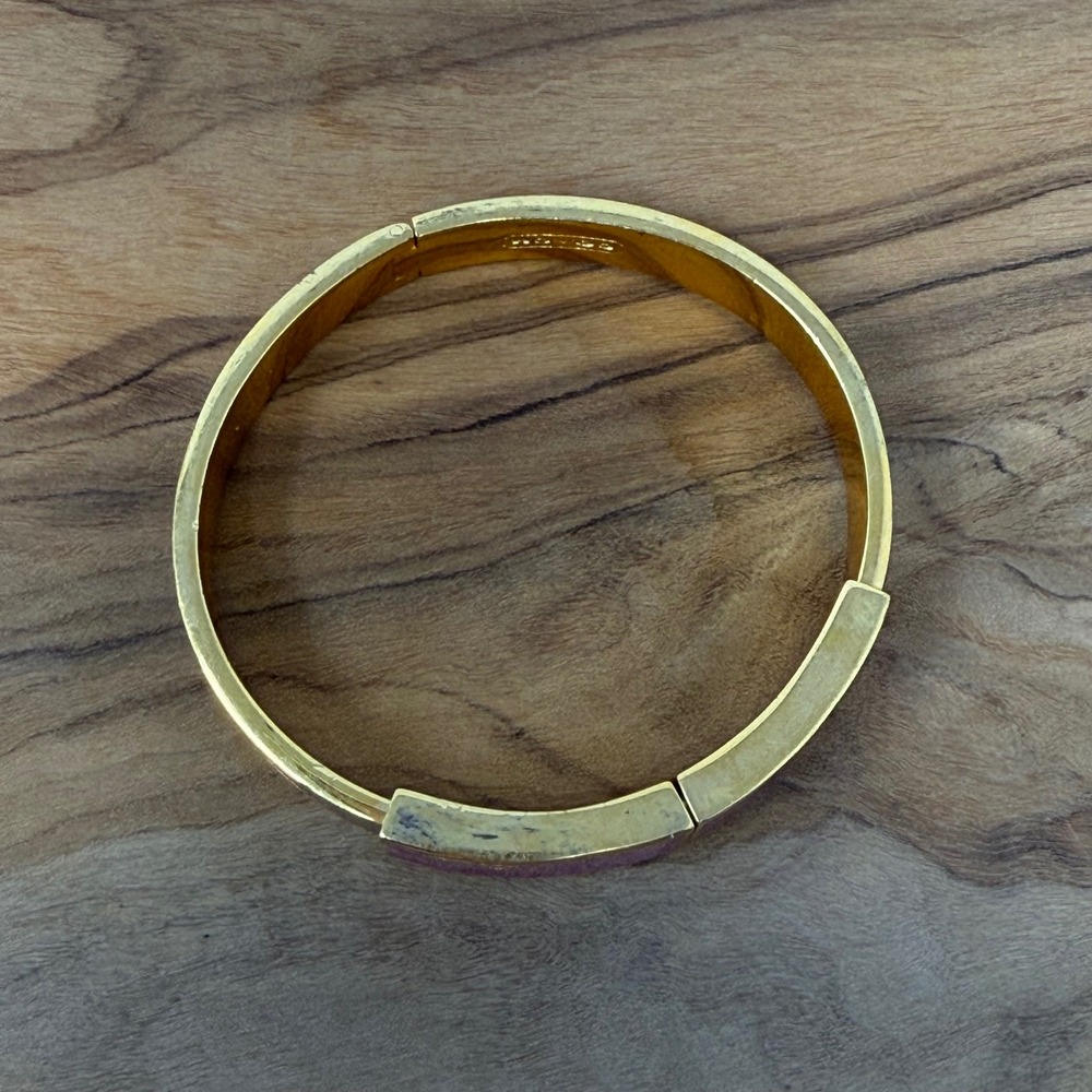 Coach Purple Enamel Gold Tone Hinge Bangle Bracelet Designer Classic Chic Luxury - Picture 9 of 9